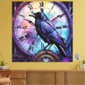 Raven on Clock Watercolor Leinwanddruck (Insitu (Wohnzimmer))