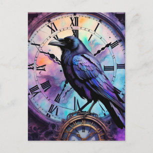 Raven on Clock Watercolor Postkarte