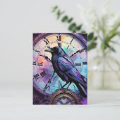 Raven on Clock Watercolor Postkarte (Stehend Vorderseite)