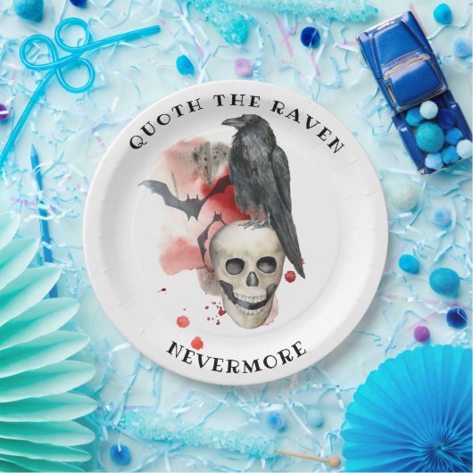 Raven on Skull Blood Tropfen Bat Pappteller (Party)
