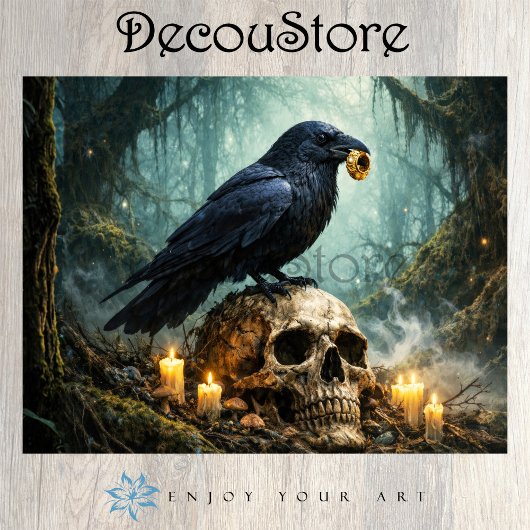 Raven on Skull in the Forest Decoupage Seidenpapier