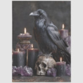 Raven on Skull mit Kerzen und Amethyst-Kristallen Seidenpapier (Vorderseite)