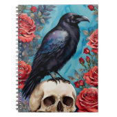 Raven on Skull Rote Rosen Aquamariner Hintergrund Notizblock (Vorderseite)