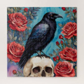 Raven on Skull Rote Rosen Aquamariner Hintergrund Puzzle (Vertikal)