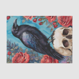 Raven on Skull Rote Rosen Aquamariner Hintergrund Seidenpapier