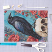 Raven on Skull Rote Rosen Aquamariner Hintergrund Seidenpapier (Handwerk)