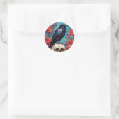 Raven on Skull Rote Rosen Night Runder Aufkleber (Tasche)