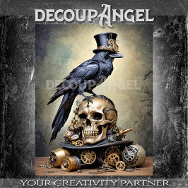 Raven on Skull with Steampunk Accents Decoupage Seidenpapier