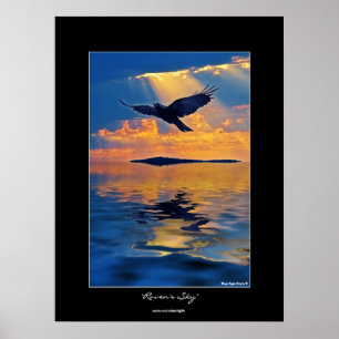 Raven on Sunset Wildlife Fantasy Art Poster
