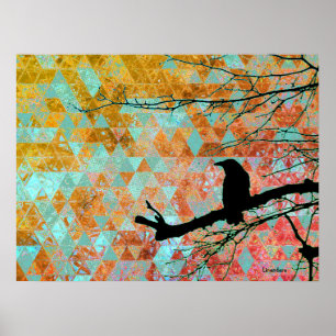 Raven on the Tree and old quilt sky Poster