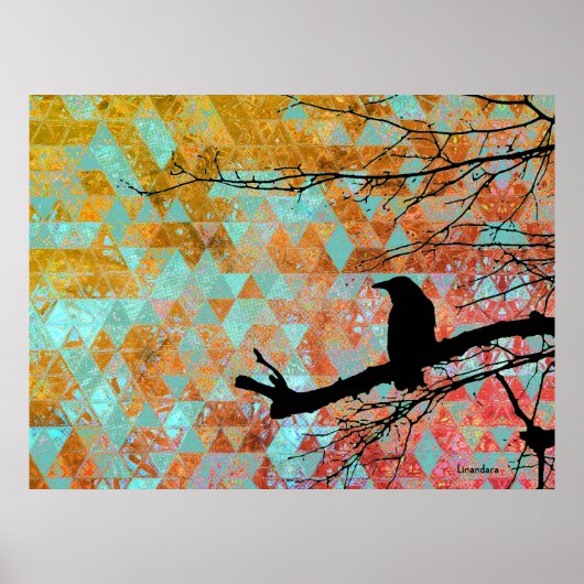 Raven on the Tree and old quilt sky Poster (Vorne)