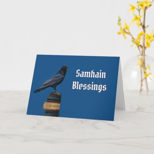 Raven or Crow and Books Samhain Karte (Gelbe Blume)