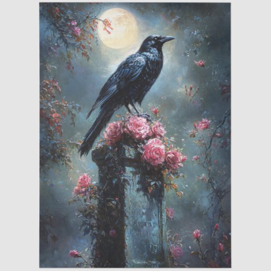 Raven Perched auf einem Grabstein Seidenpapier (Vorderseite)