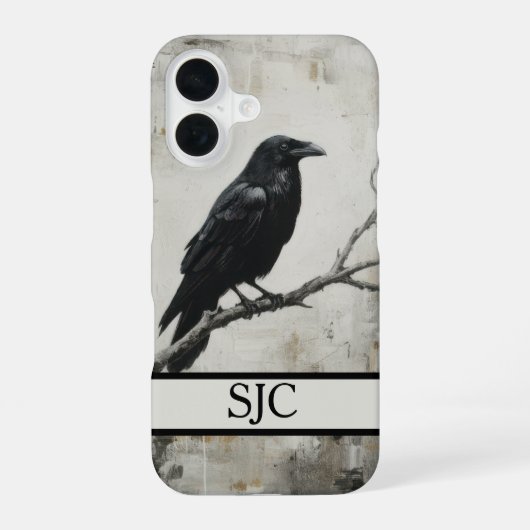 Raven Perched Phone Case - Rustic Grunge iPhone 16 Hülle (Rückseite)