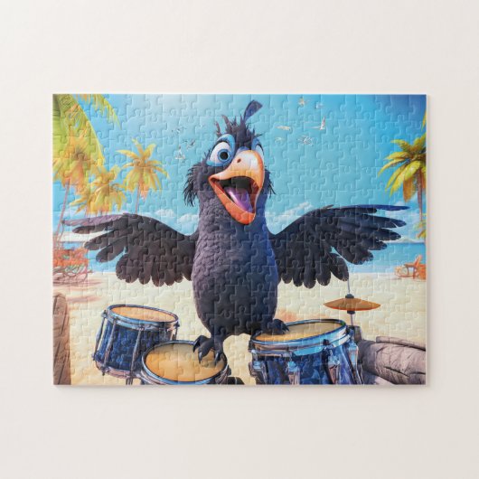 Raven Playing Drums On Tropical Beach Puzzle (Horizontal)