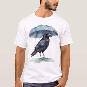 Raven Playing in Regen mit einem Schirm Novelty T-Shirt