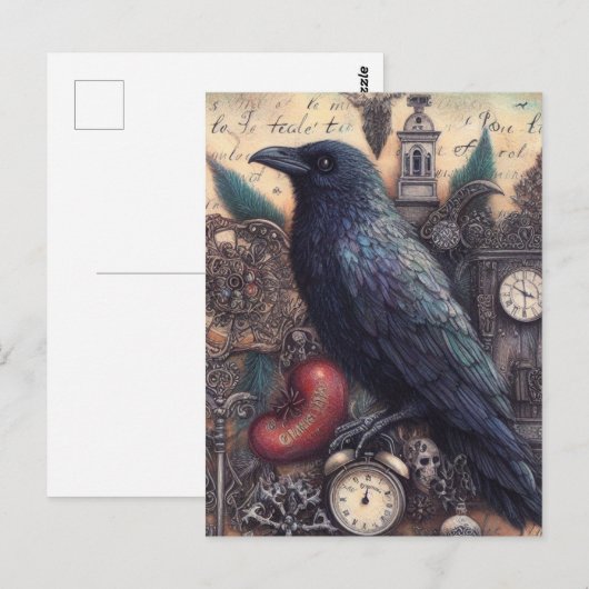 Raven Poe Collage Postkarte (Vorne/Hinten)