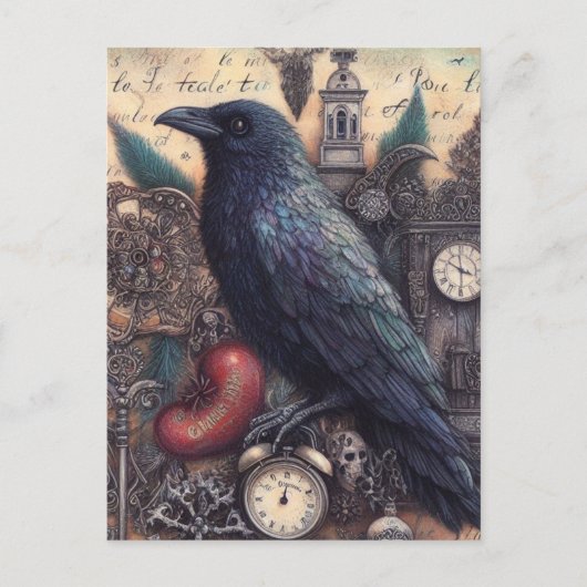 Raven Poe Collage Postkarte (Vorderseite)