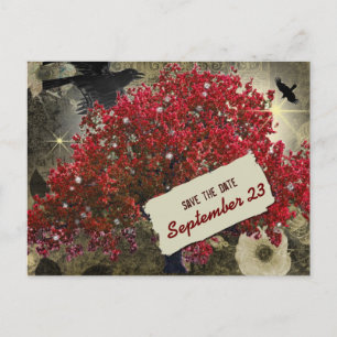 Raven Red Tree Gothic Save the Date Ankündigungspostkarte