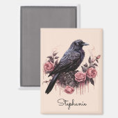Raven Rose Name Magnet - Pink & Black Art (Vorderseite/Rückseite)