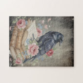 Raven & Roses Gothic Puzzle – Dunkle Blumen-Vogel- (Horizontal)