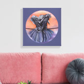 Raven Ruffling Feathers Rooding Crow Bird Art Leinwanddruck (Insitu (Wohnzimmer))