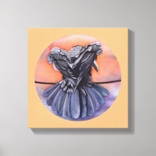 Raven Ruffling Feathers Rooding Crow Bird Art Leinwanddruck
