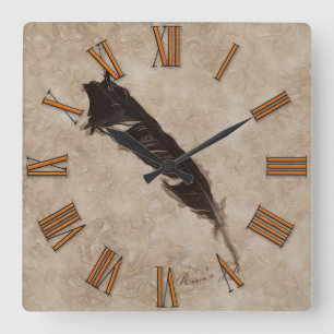 Raven’s Feather Bird-lover Crow design Quadratische Wanduhr