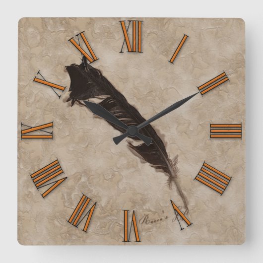 Raven’s Feather Bird-lover Crow design Quadratische Wanduhr (Vorderseite)