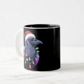Raven Santa Christmas Tree Lighting Xmas Funny Zweifarbige Tasse (Vorderseite Links)