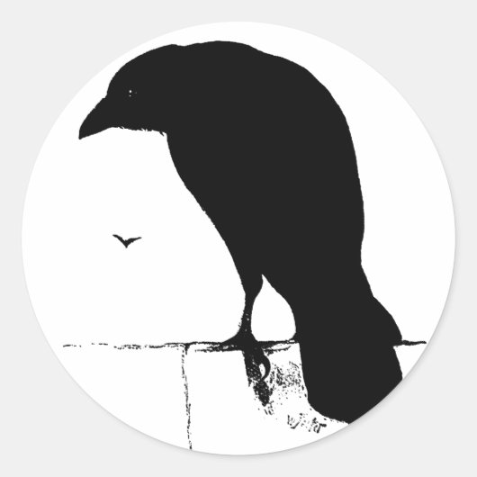 Raven Silhouette - Vintage Goth Ravens & Crows Runder Aufkleber (Vorderseite)