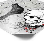 Raven Sings Song of Death on Skull Illustration Fotodruck (Ecke)