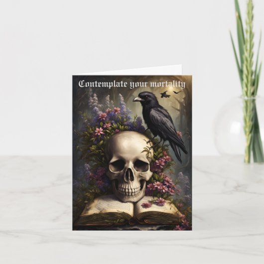 Raven Skull Buch und Blume Gothday Karte (Vorderseite)