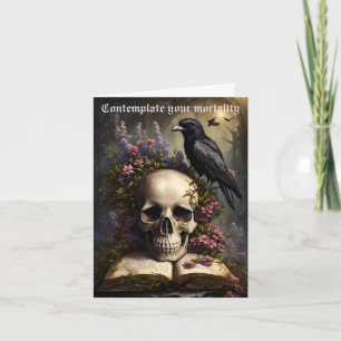 Raven Skull Buch und Blume Gothday Karte