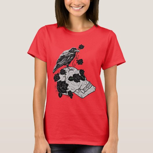 Raven Skull & Rose T-Shirt Frauen (Vorderseite)