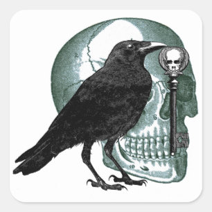 Raven Skull Skeleton Key Quadratischer Aufkleber