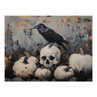 Raven Skull und White Pumpkins Malerei Poster