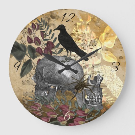 Raven Skulls and Spider Große Wanduhr (Vorderseite)