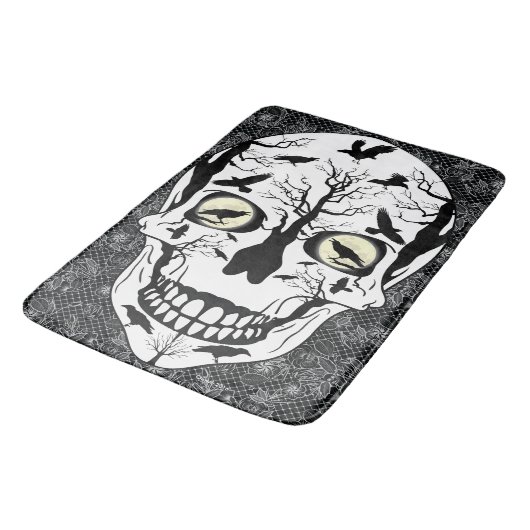 Raven Sugar Skull Skeleton Bath Mat Badematte (Schrägansicht)