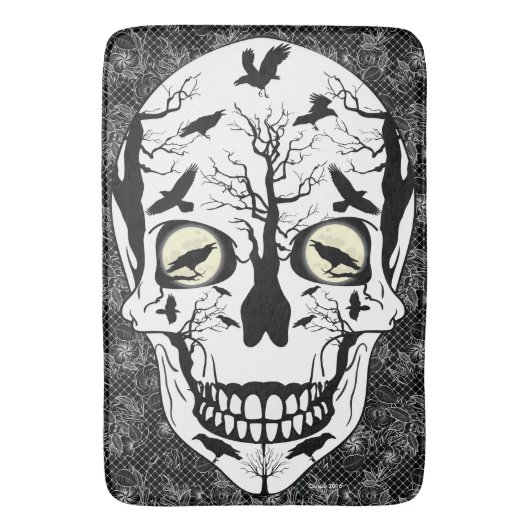 Raven Sugar Skull Skeleton Bath Mat Badematte (Vorderseite Vertikal)