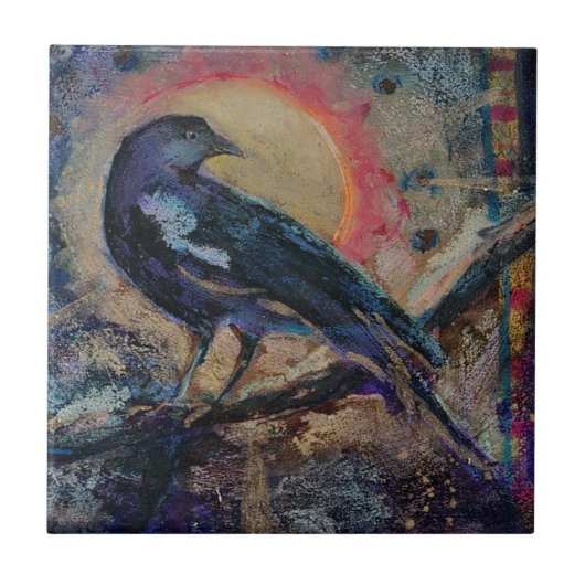 Raven Sun Art Maureen Girard Bird Messenger Fliese (Vorderseite)