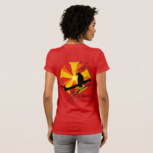 Raven Sun mit Baumzweigen T-Shirt (Schwarz voll)