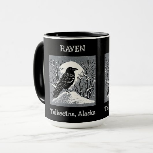 Raven: Talkeetna, Alaska schwarz und weiß Tasse (Vorderseite Links)