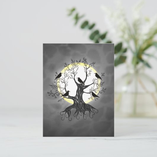 Raven Tree with Moon Postkarte (Stehend Vorderseite)