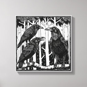 Raven und ihre Kinder in den Bäumen Leinwanddruck
