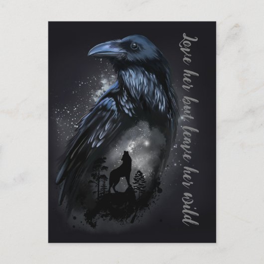 Raven und Wolf, die auf dem Mond heulen Postkarte (Vorderseite)