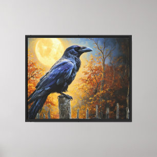 Raven under Full Moon - Gotische Herbstmauer Kunst Leinwanddruck
