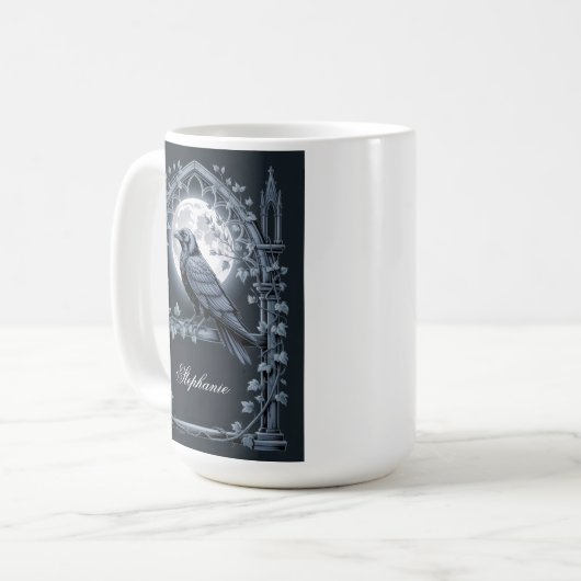 Raven Under Moon Gothic Midnight Kaffeetasse (Vorderseite Links)