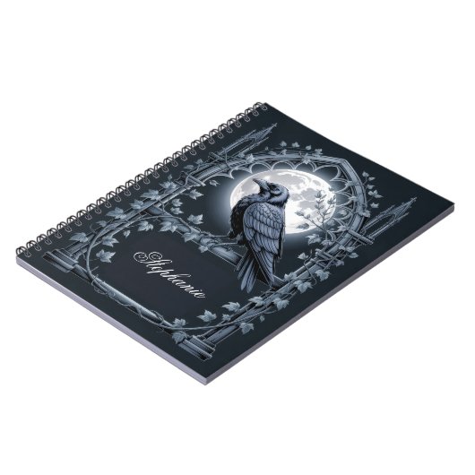 Raven Under Moon Gothic Midnight spiral photo Notizblock (Linke Seite)