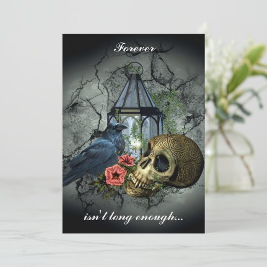 Raven Vampire Skull Goth Wedding Einladung (Stehend Vorderseite)